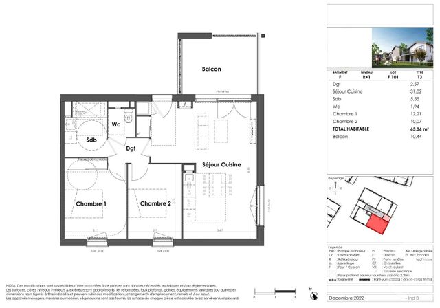 Appartement T3 à vendre - 3 pièces - 63.36 m2 - MIOS - 33 - AQUITAINE - Century 21 Duprat & Associés