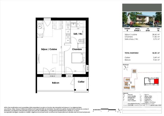 Appartement T2 à vendre - 2 pièces - 46.02 m2 - MIOS - 33 - AQUITAINE - Century 21 Duprat & Associés