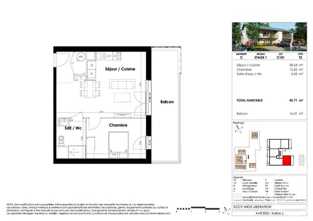 Appartement T2 à vendre - 2 pièces - 45.71 m2 - MIOS - 33 - AQUITAINE - Century 21 Duprat & Associés