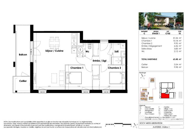 Appartement T3 à vendre - 3 pièces - 63.48 m2 - MIOS - 33 - AQUITAINE - Century 21 Duprat & Associés