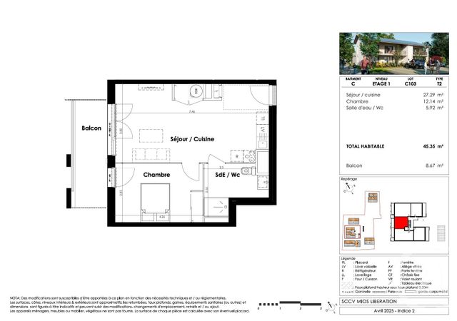 Appartement T2 à vendre - 2 pièces - 45.35 m2 - MIOS - 33 - AQUITAINE - Century 21 Duprat & Associés