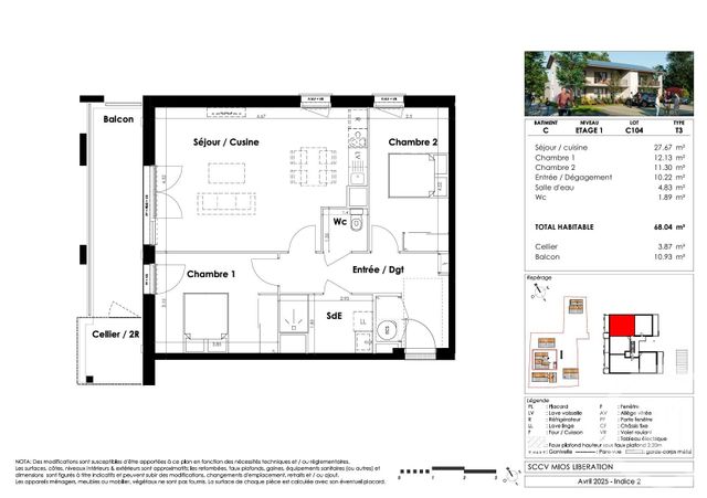 Appartement T3 à vendre - 3 pièces - 68.04 m2 - MIOS - 33 - AQUITAINE - Century 21 Duprat & Associés