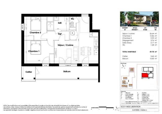 Appartement T3 à vendre - 3 pièces - 59.7 m2 - MIOS - 33 - AQUITAINE - Century 21 Duprat & Associés