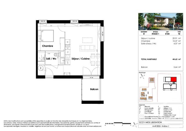 Appartement T2 à vendre - 2 pièces - 44.65 m2 - MIOS - 33 - AQUITAINE - Century 21 Duprat & Associés