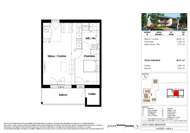 Appartement T2 à vendre - 2 pièces - 45.97 m2 - MIOS - 33 - AQUITAINE - Century 21 Duprat & Associés